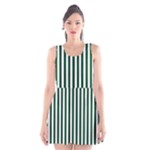 Vertical Stripes - White and Forest Green Scoop Neck Skater Dress