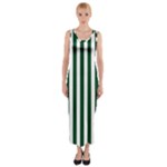 Vertical Stripes - White and Forest Green Fitted Maxi Dress