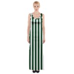 Vertical Stripes - White and Forest Green Maxi Thigh Split Dress