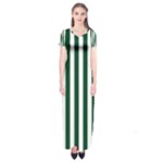 Vertical Stripes - White and Forest Green Short Sleeve Maxi Dress