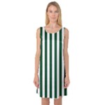 Vertical Stripes - White and Forest Green Sleeveless Satin Nightdress