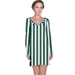 Vertical Stripes - White and Forest Green Long Sleeve Nightdress