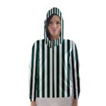 Vertical Stripes - White and Forest Green Hooded Wind Breaker (Women)