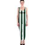 Vertical Stripes - White and Forest Green OnePiece Catsuit