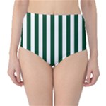 Vertical Stripes - White and Forest Green High-Waist Bikini Bottoms