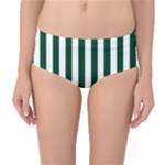 Vertical Stripes - White and Forest Green Mid-Waist Bikini Bottoms