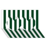 Vertical Stripes - White and Forest Green Twin Hearts 3D Greeting Card (8x4)