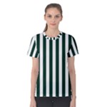Vertical Stripes - White and Deep Green Women s Cotton Tee