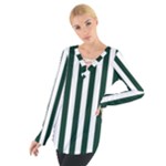 Vertical Stripes - White and Deep Green Women s Tie Up Tee