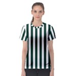 Vertical Stripes - White and Deep Green Women s Sport Mesh Tee