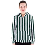 Vertical Stripes - White and Deep Green Women s Zipper Hoodie