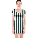 Vertical Stripes - White and Deep Green Short Sleeve Bodycon Dress