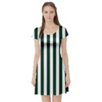 Vertical Stripes - White and Deep Green Short Sleeve Skater Dress