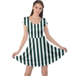 Vertical Stripes - White and Deep Green Cap Sleeve Dress