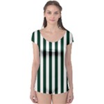 Vertical Stripes - White and Deep Green Boyleg Leotard (Ladies)