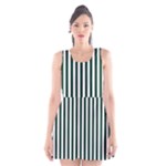 Vertical Stripes - White and Deep Green Scoop Neck Skater Dress