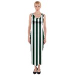Vertical Stripes - White and Deep Green Fitted Maxi Dress
