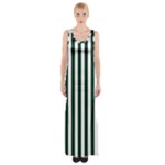 Vertical Stripes - White and Deep Green Maxi Thigh Split Dress