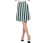 Vertical Stripes - White and Deep Green A-Line Skirt
