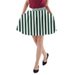 Vertical Stripes - White and Deep Green A-Line Pocket Skirt