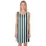 Vertical Stripes - White and Deep Green Sleeveless Satin Nightdress