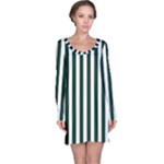 Vertical Stripes - White and Deep Green Long Sleeve Nightdress