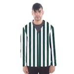 Vertical Stripes - White and Deep Green Hooded Wind Breaker (Men)
