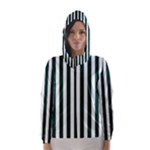 Vertical Stripes - White and Deep Green Hooded Wind Breaker (Women)