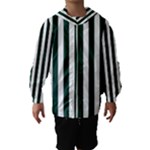 Vertical Stripes - White and Deep Green Hooded Wind Breaker (Kids)