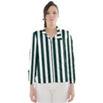 Vertical Stripes - White and Deep Green Wind Breaker (Women)