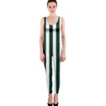 Vertical Stripes - White and Deep Green OnePiece Catsuit