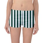 Vertical Stripes - White and Deep Green Boyleg Bikini Bottoms