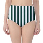Vertical Stripes - White and Deep Green High-Waist Bikini Bottoms
