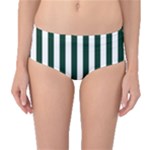 Vertical Stripes - White and Deep Green Mid-Waist Bikini Bottoms