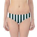 Vertical Stripes - White and Deep Green Hipster Bikini Bottoms