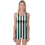 Vertical Stripes - White and Deep Green One Piece Boyleg Swimsuit
