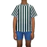 Vertical Stripes - White and Deep Green Kid s Short Sleeve Swimwear