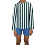 Vertical Stripes - White and Deep Green Kid s Long Sleeve Swimwear