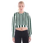 Vertical Stripes - White and Deep Green Women s Cropped Sweatshirt