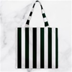Vertical Stripes - White and Deep Green Zipper Grocery Tote Bag