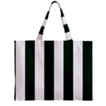 Vertical Stripes - White and Deep Green Zipper Mini Tote Bag
