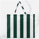 Vertical Stripes - White and Deep Green Zipper Large Tote Bag