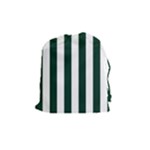 Vertical Stripes - White and Deep Green Drawstring Pouch (M)