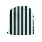 Vertical Stripes - White and Deep Green Drawstring Pouch (XL)