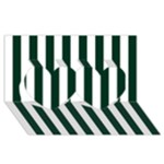 Vertical Stripes - White and Deep Green Twin Hearts 3D Greeting Card (8x4)
