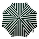 Vertical Stripes - White and Deep Green Hook Handle Umbrella (Large)