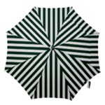 Vertical Stripes - White and Deep Green Hook Handle Umbrella (Small)