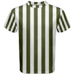 Vertical Stripes - White and Army Green Men s Cotton Tee
