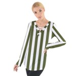 Vertical Stripes - White and Army Green Women s Tie Up Tee