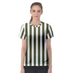Vertical Stripes - White and Army Green Women s Sport Mesh Tee